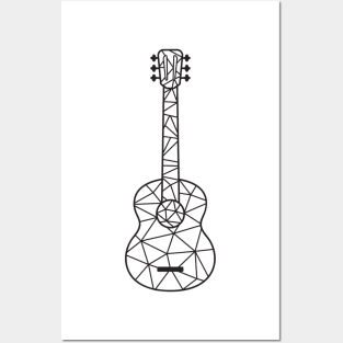 Black And White Low Poly Guitar Posters and Art